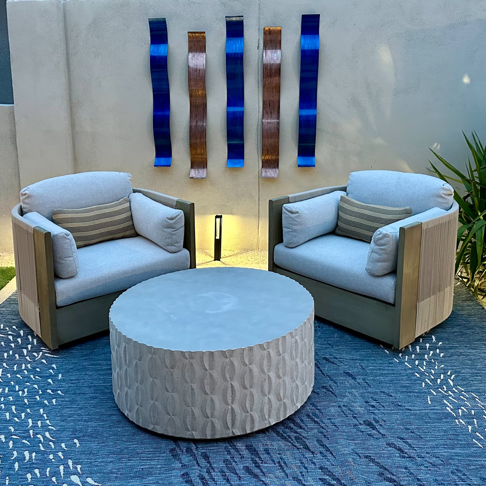 Meyerdirk Art installed on an outdoor patio wall