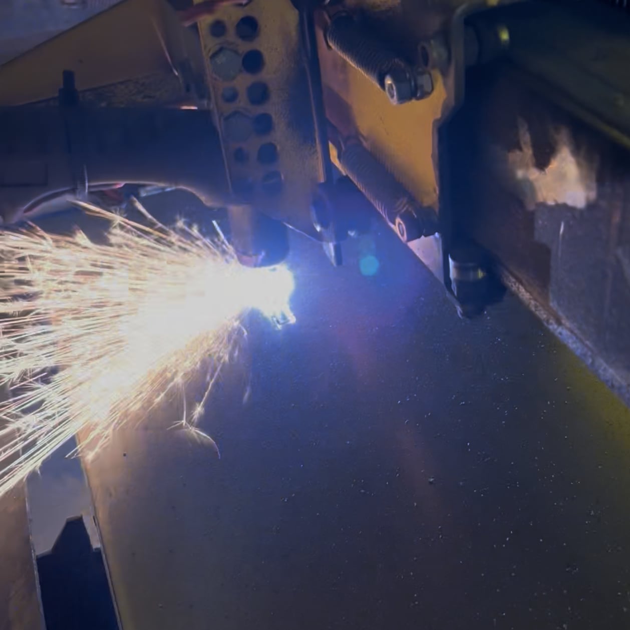 Cutting metal on the shop table